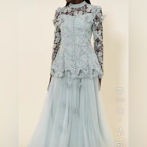 Elegant Lace Women Dress in Light Blue